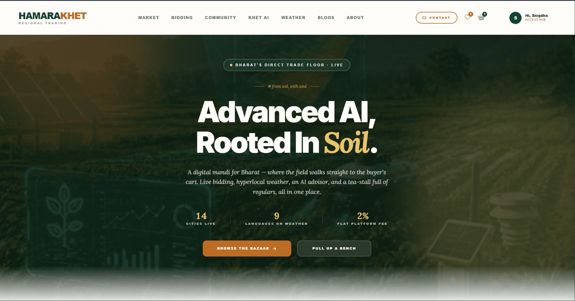 Hamara Khet agritech platform for Bharat's farmers, a live Next.js project